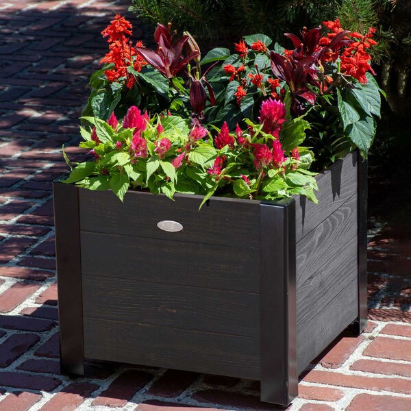recycled wood square garden planter